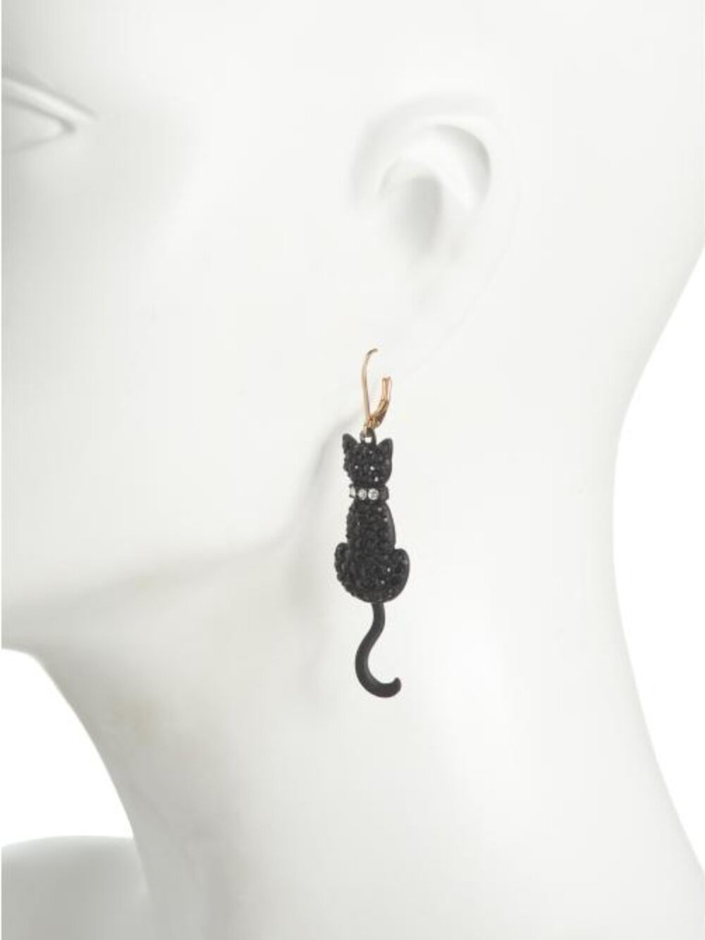 TRUE TO FORM Black Crystal Cat Drop Earrings - NEW